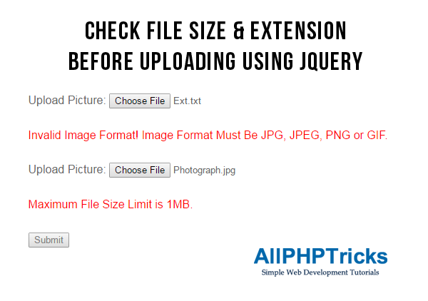 Check File Size & Extension Before Uploading Using jQuery