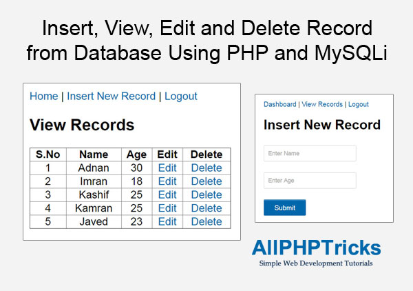 Insert, View, Edit and Delete Record from Database Using PHP and MySQLi