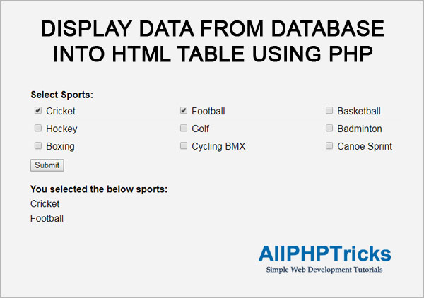 Display Data From Database Into HTML Table Using PHP