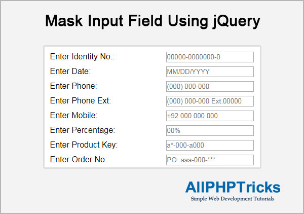 Mask Input Field Using jQuery