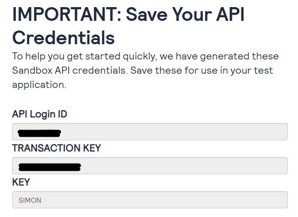 Sandbox API Login ID and Transaction Key.