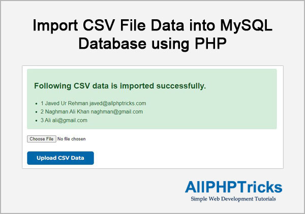 Import CSV File Data into MySQL Database using PHP