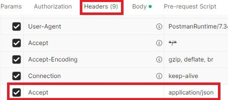 Postman Header Accept JSON